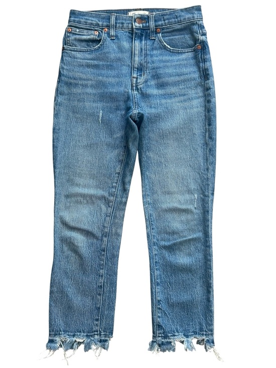 Madewell Denim - Madewell High Rise Slim Crop Boyjean Jeans 24P‎ Stretch Distressed Raw Hem Blue